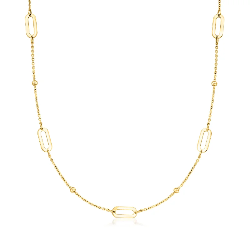 Trending Jewelry Now Available At Exclusive Prices RS Pure by Ross-Simons Italian 14kt Yellow Gold Bead and Paper Clip Link Station Necklace Trending Jewelry Now Available At Exclusive Prices RS Pure by Ross-Simons Italian 14kt Yellow Gold Bead and Paper Clip Link Station Necklace