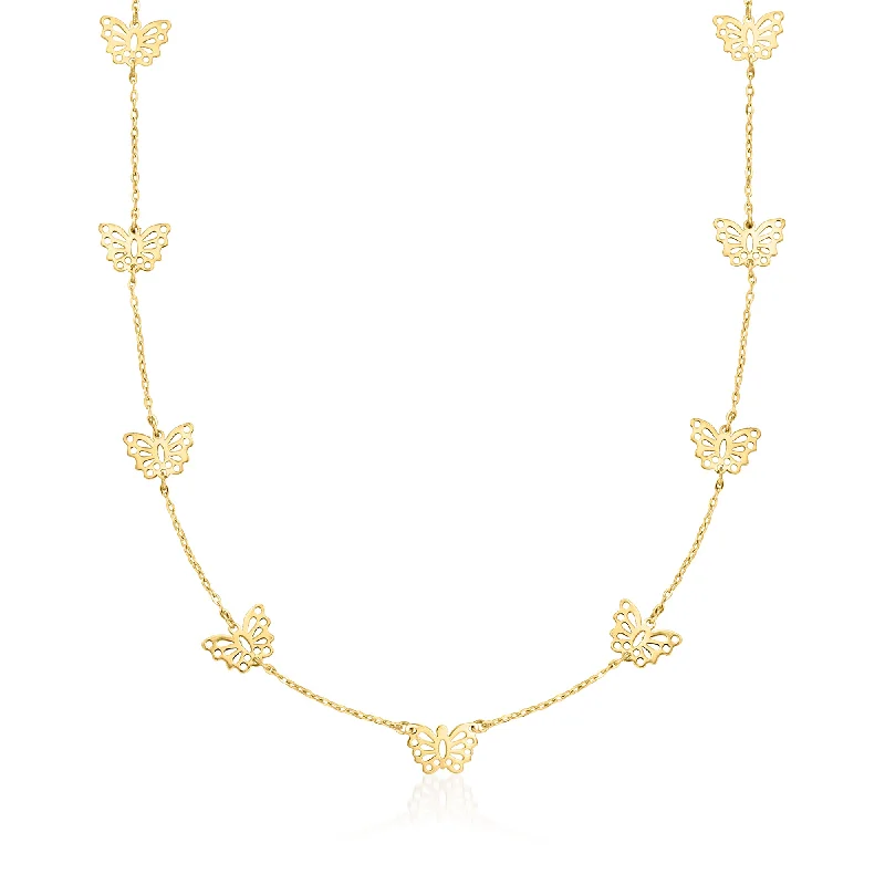 Waterproof Stainless Steel Jewelry For Lasting Beauty RS Pure by Ross-Simons Italian 14kt Yellow Gold Butterfly Station Necklace Waterproof Stainless Steel Jewelry For Lasting Beauty RS Pure by Ross-Simons Italian 14kt Yellow Gold Butterfly Station Necklace