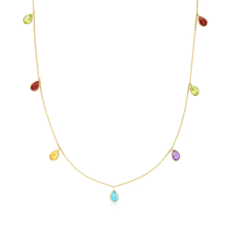 The Perfect Jewelry Piece At The Perfect Price RS Pure by Ross-Simons Multi-Gemstone Station Necklace in 14kt Yellow Gold The Perfect Jewelry Piece At The Perfect Price RS Pure by Ross-Simons Multi-Gemstone Station Necklace in 14kt Yellow Gold