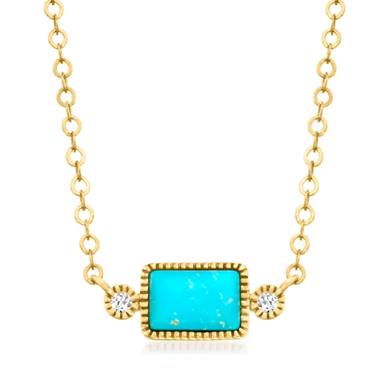 The Ultimate Jewelry Sale – Exclusive Styles At Great Prices RS Pure by Ross-Simons Turquoise Necklace With Diamond Accents in 14kt Yellow Gold The Ultimate Jewelry Sale – Exclusive Styles At Great Prices RS Pure by Ross-Simons Turquoise Necklace With Diamond Accents in 14kt Yellow Gold