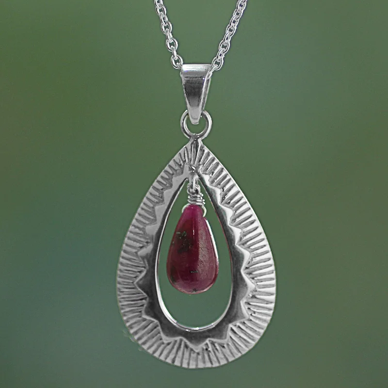Personalized Engraved Jewelry For Meaningful Gifts Ruby Grandeur Handcrafted Silver Ruby Pendant Chain Necklace from India Personalized Engraved Jewelry For Meaningful Gifts Ruby Grandeur Handcrafted Silver Ruby Pendant Chain Necklace from India