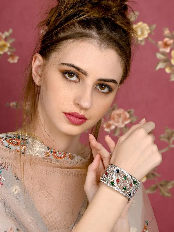 Versatile Layering Jewelry For Effortless Chic Odette Women Silver And Multicolored Imitation Cuff Bracelet Versatile Layering Jewelry For Effortless Chic Odette Women Silver And Multicolored Imitation Cuff Bracelet