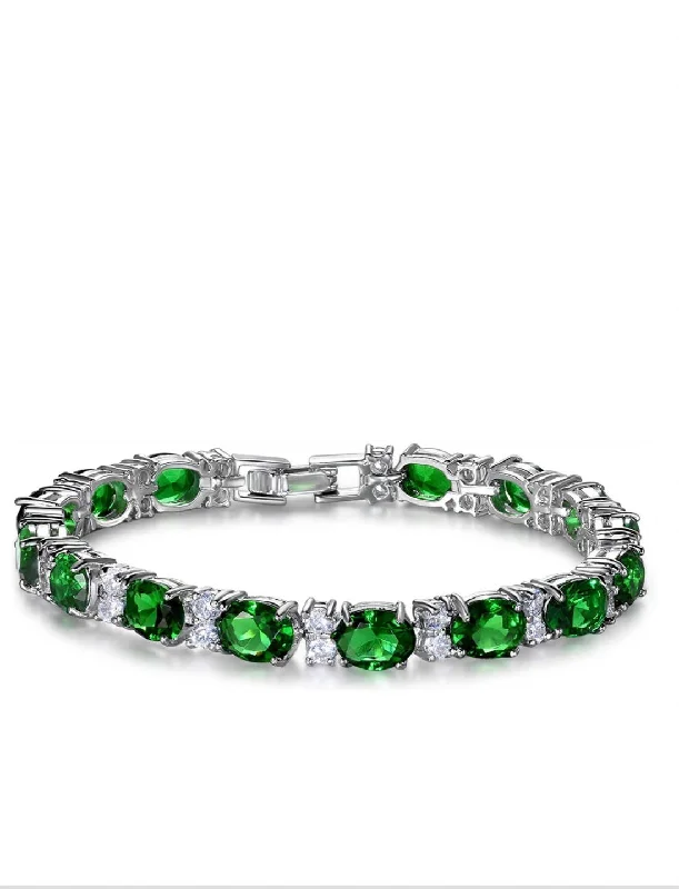 Modern Statement Jewelry For Bold Styling Silver Green Eternity Tennis Bracelet