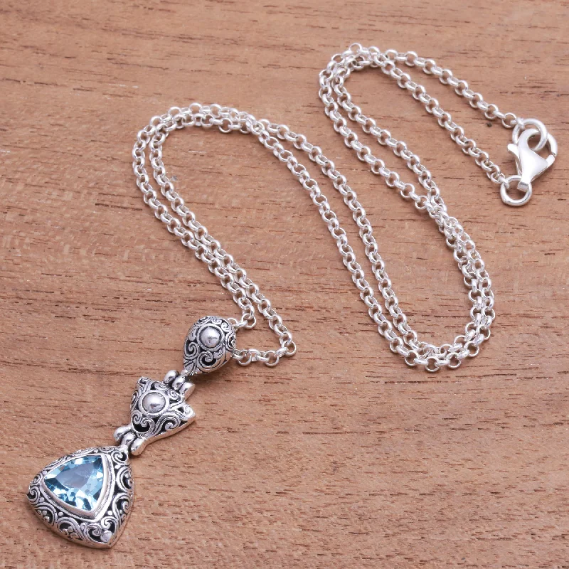 Your Perfect Accessory Now At The Best Price Triangle of Swirls Triangular Blue Topaz Pendant Necklace from Bali Your Perfect Accessory Now At The Best Price Triangle of Swirls Triangular Blue Topaz Pendant Necklace from Bali