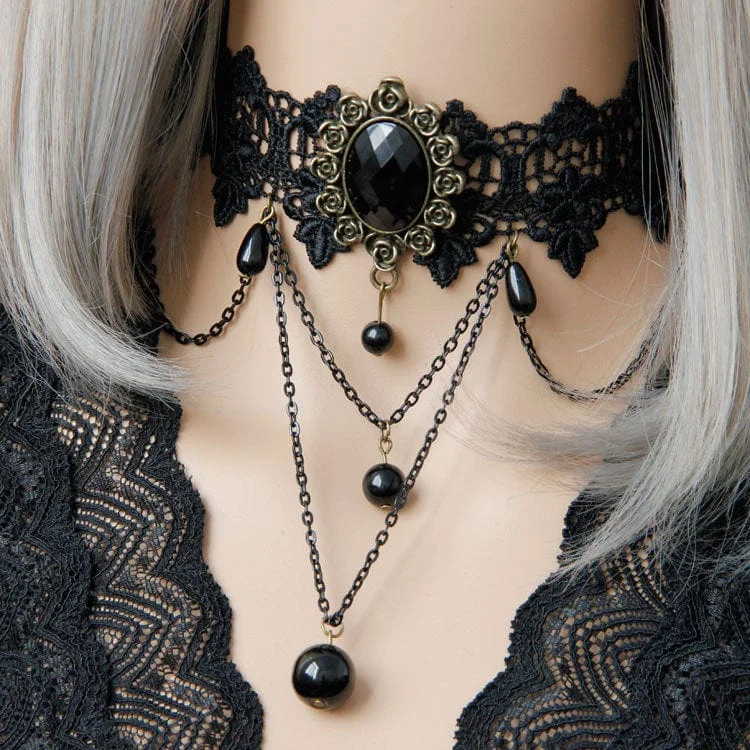 Timeless Jewelry Styles At Wallet-Friendly Prices Women's Gothic Bead Lace Choker with Chain Timeless Jewelry Styles At Wallet-Friendly Prices Women's Gothic Bead Lace Choker with Chain