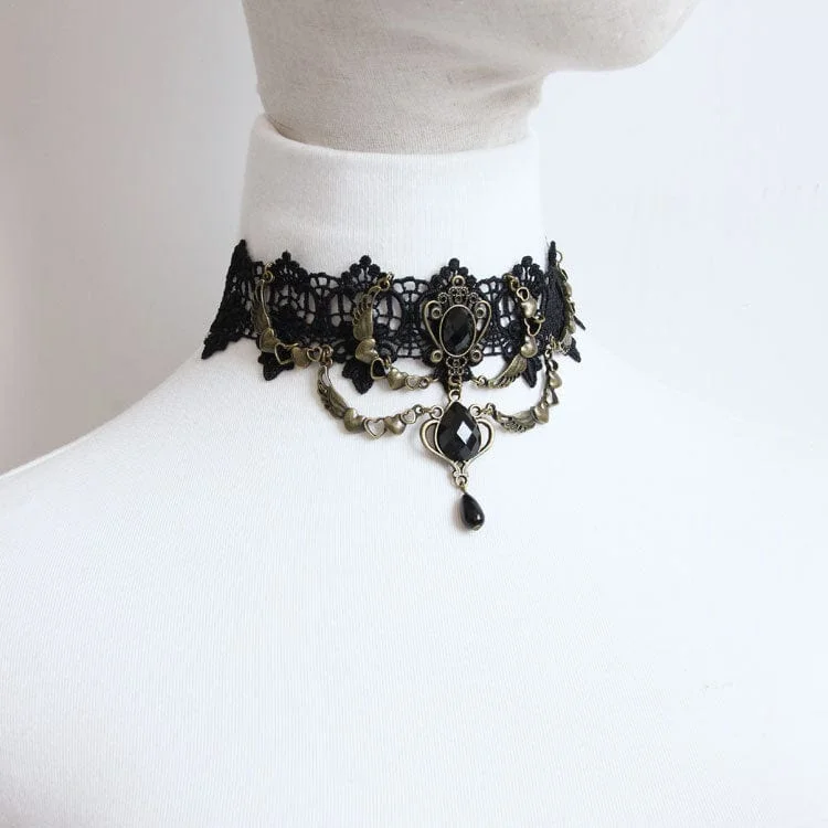 Final Call For Exquisite Jewelry At Reduced Rates Women's Gothic Diamante Lace Choker with Heart Chain Final Call For Exquisite Jewelry At Reduced Rates Women's Gothic Diamante Lace Choker with Heart Chain