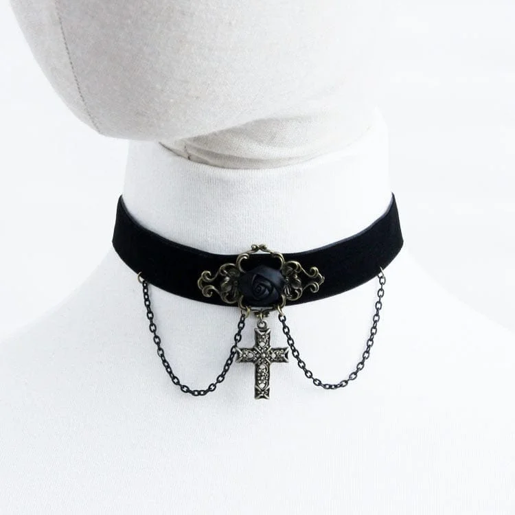 Don't Miss Out On Bestselling Jewelry At Special Prices Women's Gothic Rose Cross Choker with Chain Don't Miss Out On Bestselling Jewelry At Special Prices Women's Gothic Rose Cross Choker with Chain