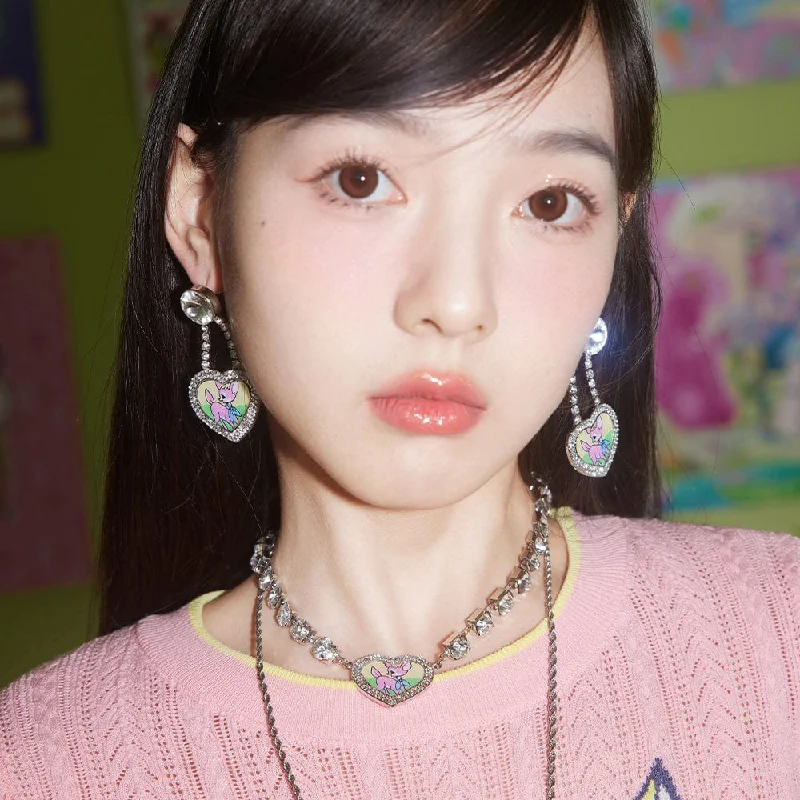 Handcrafted Jewelry Sale – Unique Designs At Low Prices Women's Pink Kawaii Deer Rhinestone Necklace/Earrings