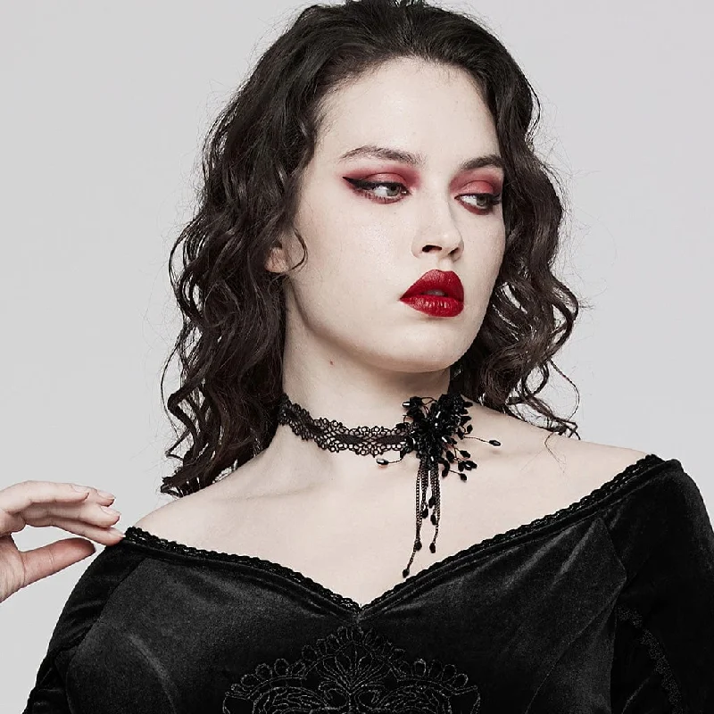 Grab Exquisite Jewelry At The Lowest Prices Women's Plus Size Gothic Beaded Flared Lace Choker Grab Exquisite Jewelry At The Lowest Prices Women's Plus Size Gothic Beaded Flared Lace Choker