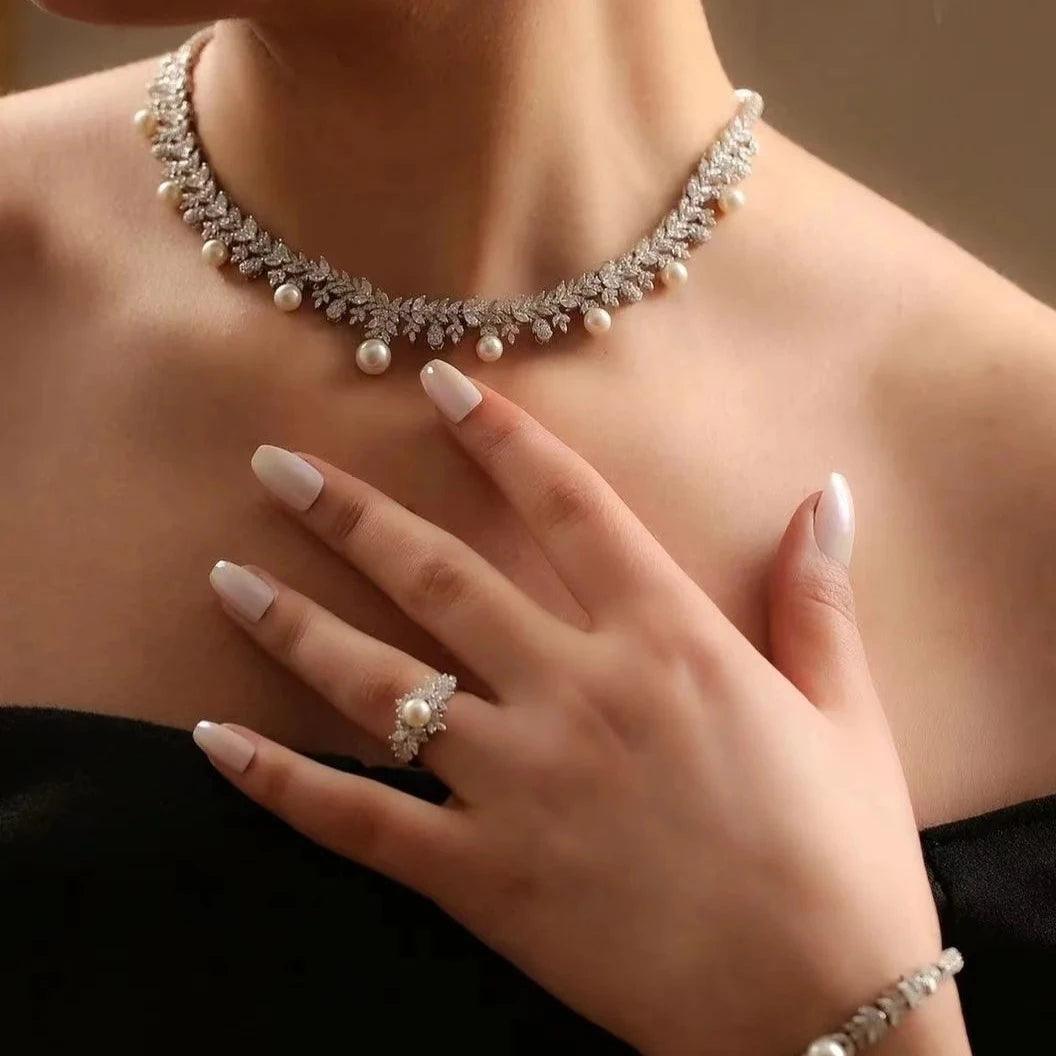 Grab Your Dream Jewelry At The Lowest Prices 4-Piece Cubic Zirconia Pearl Jewelry Set - Perfect for Women's Wedding Parties and Dubai Bridal Looks Grab Your Dream Jewelry At The Lowest Prices 4-Piece Cubic Zirconia Pearl Jewelry Set - Perfect for Women's Wedding Parties and Dubai Bridal Looks