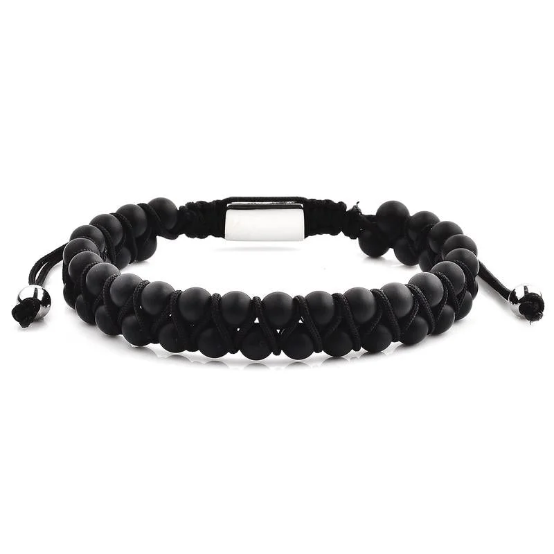 Affordable Luxury Jewelry For Every Occasion CRUCIBLE MEN'S MATTE BLACK AGATE STONE BEADED ADJUSTABLE BRACELET Affordable Luxury Jewelry For Every Occasion CRUCIBLE MEN'S MATTE BLACK AGATE STONE BEADED ADJUSTABLE BRACELET