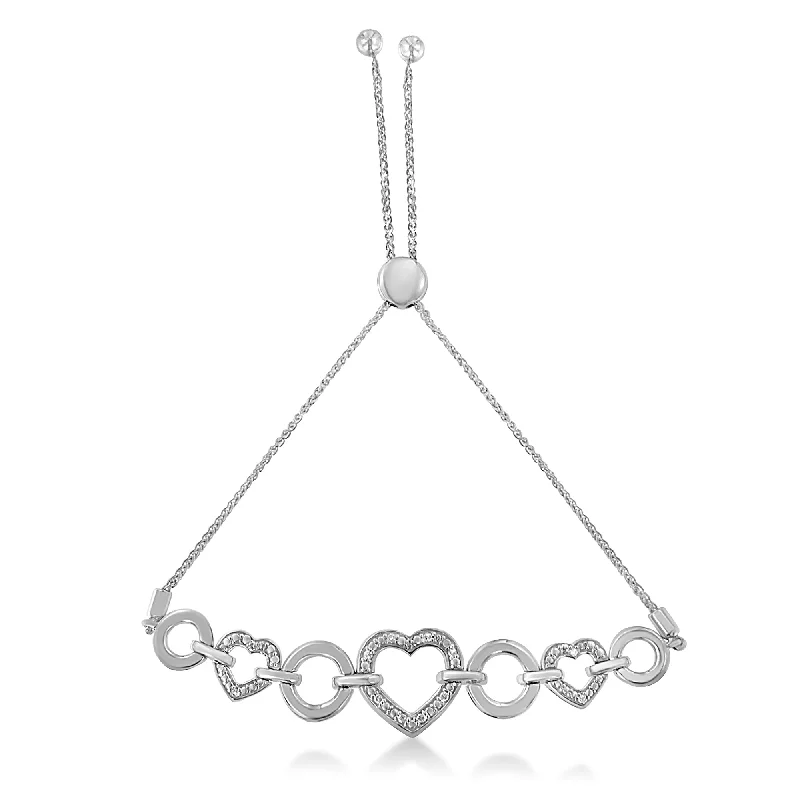 Personalized Engraved Jewelry For Meaningful Gifts Sterling Silver 1/10ct TDW Diamond Heart-Link Bolo
