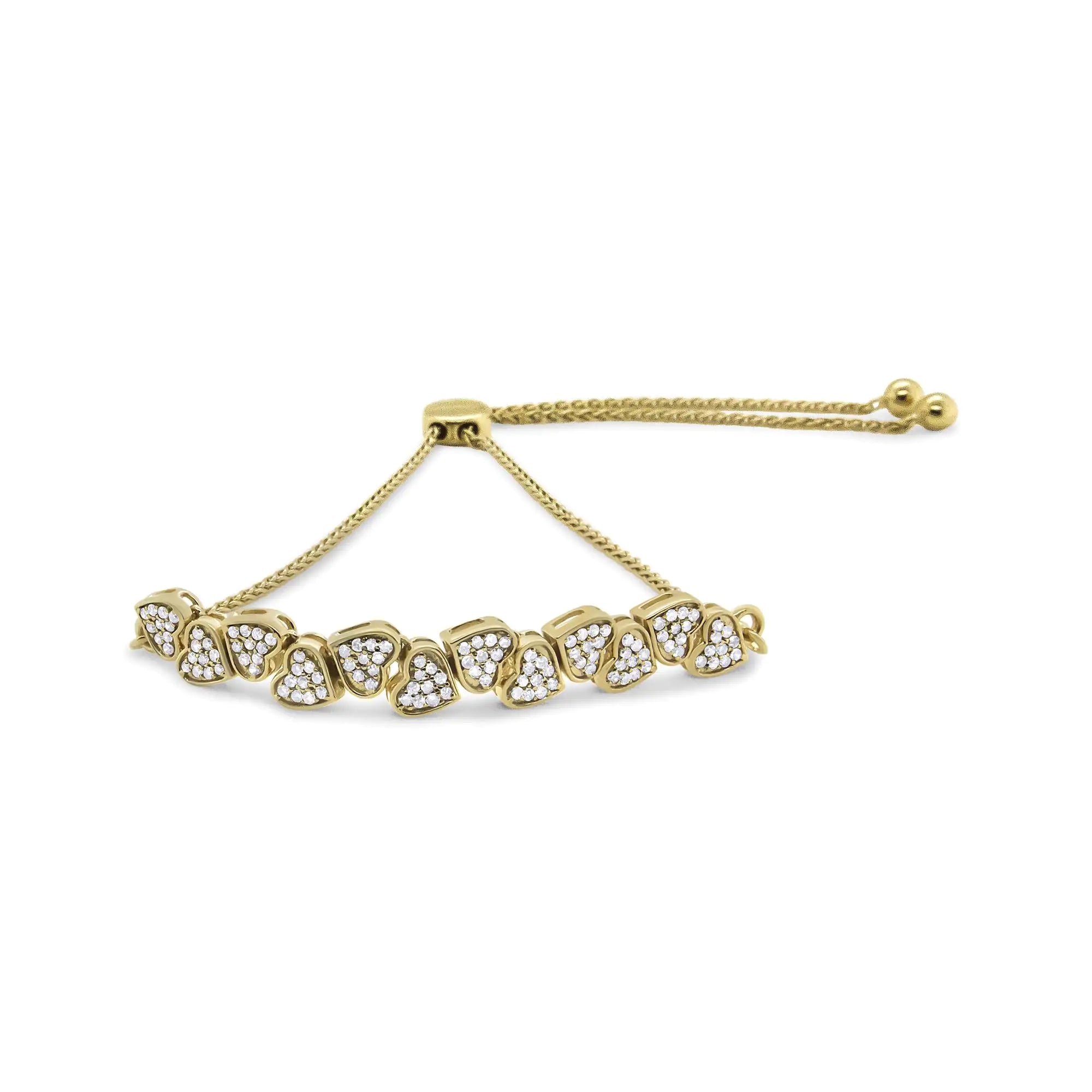 Shop Dazzling Jewelry At The Best Prices Yellow Gold Plated .925 Sterling Silver 1/2 Cttw Diamond Sideways Hearts Bolo Bracelet (H-I Color, I1-I2 Clarity) - 4”-10” Adjustable Shop Dazzling Jewelry At The Best Prices Yellow Gold Plated .925 Sterling Silver 1/2 Cttw Diamond Sideways Hearts Bolo Bracelet (H-I Color, I1-I2 Clarity) - 4”-10” Adjustable