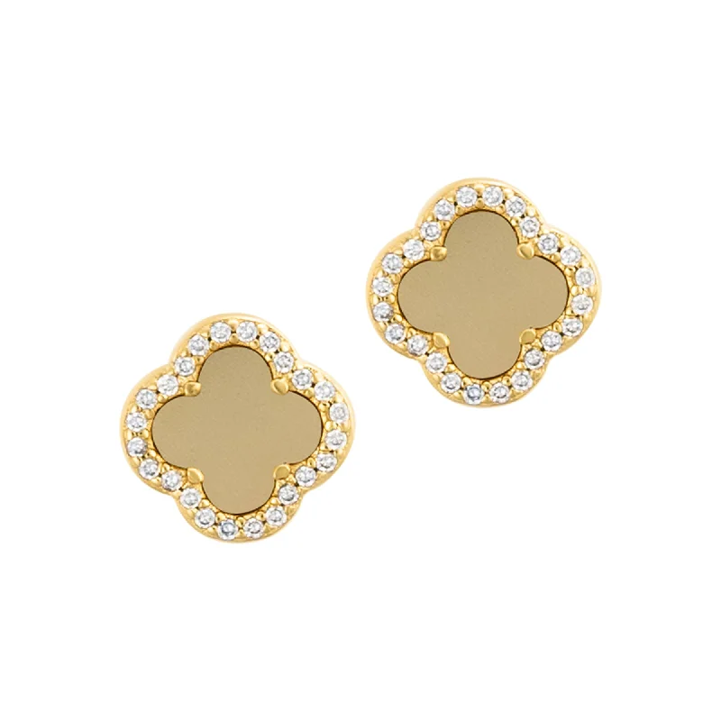 Premium Jewelry Now Available At Special Discounts 14k Gold Plated Crystal Halo Matte Center Clover Earrings
