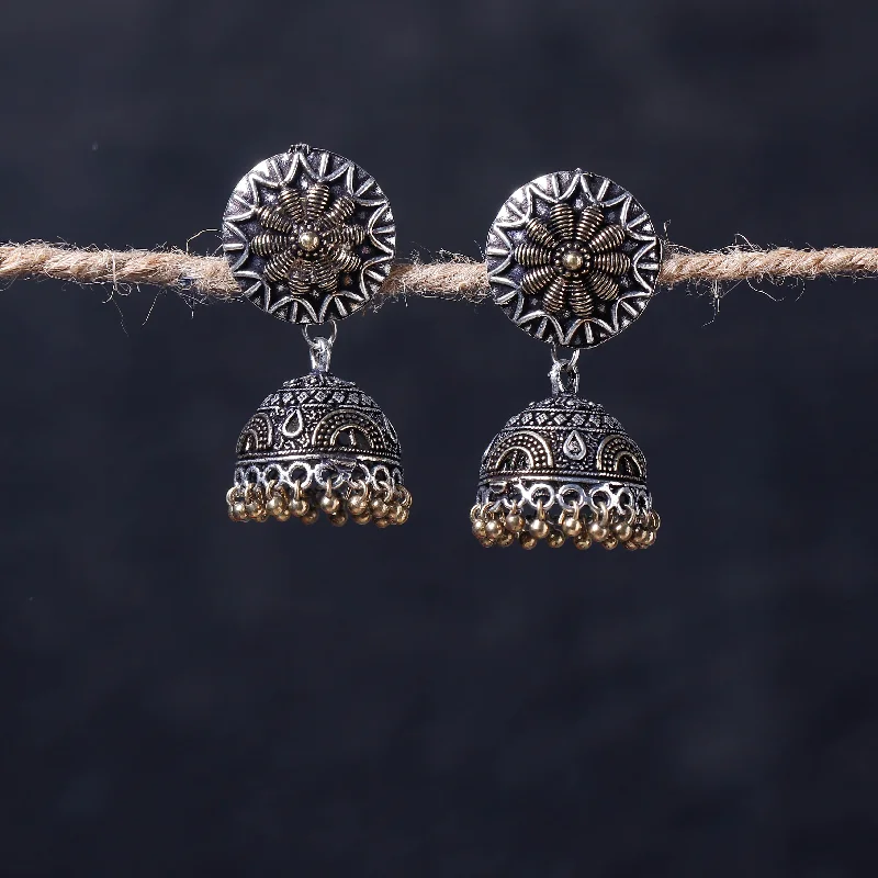 Fashion-Forward Jewelry At Exclusive Discounts Antique Silver Finish Oxidised Brass Base Jhumka Earrings