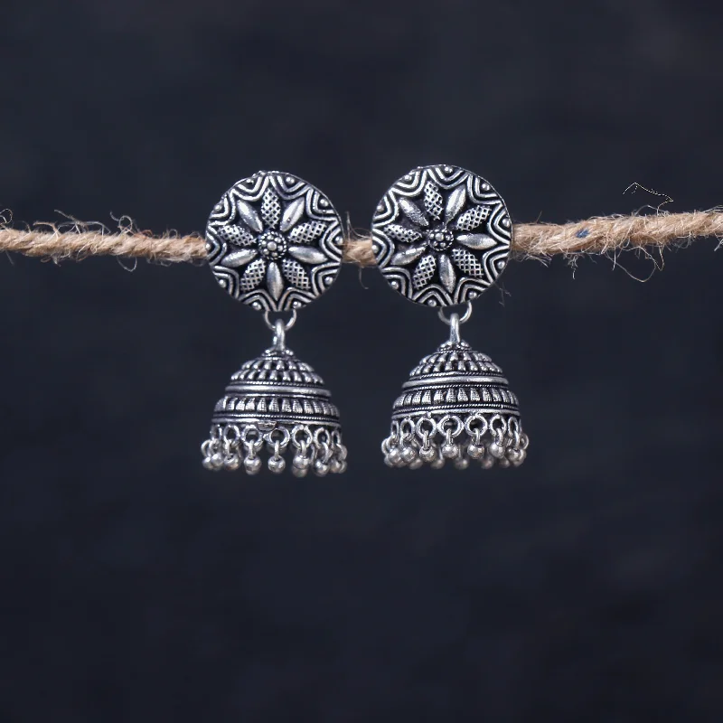 Shop High-Quality Jewelry At Jaw-Dropping Discounts Antique Silver Finish Oxidised Brass Base Jhumka Earrings