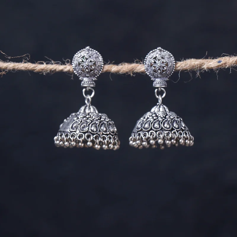Luxury Meets Affordability – Jewelry Sale Live Now Antique Silver Finish Oxidised Brass Base Jhumka Earrings