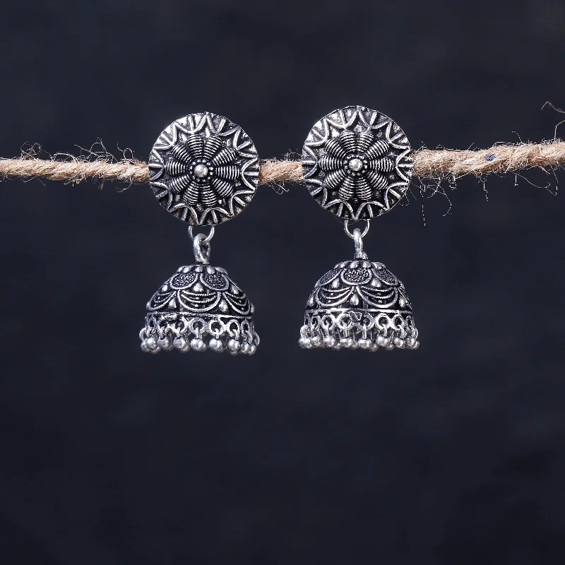 Everyday Jewelry Essentials Now On Sale Antique Silver Finish Oxidised Brass Base Jhumka Earrings