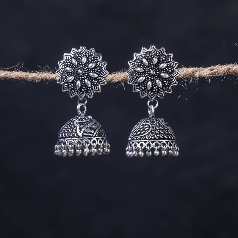 Premium Diamond Jewelry At Once-In-A-Lifetime Discounts Antique Silver Finish Oxidised Brass Base Jhumka Earrings