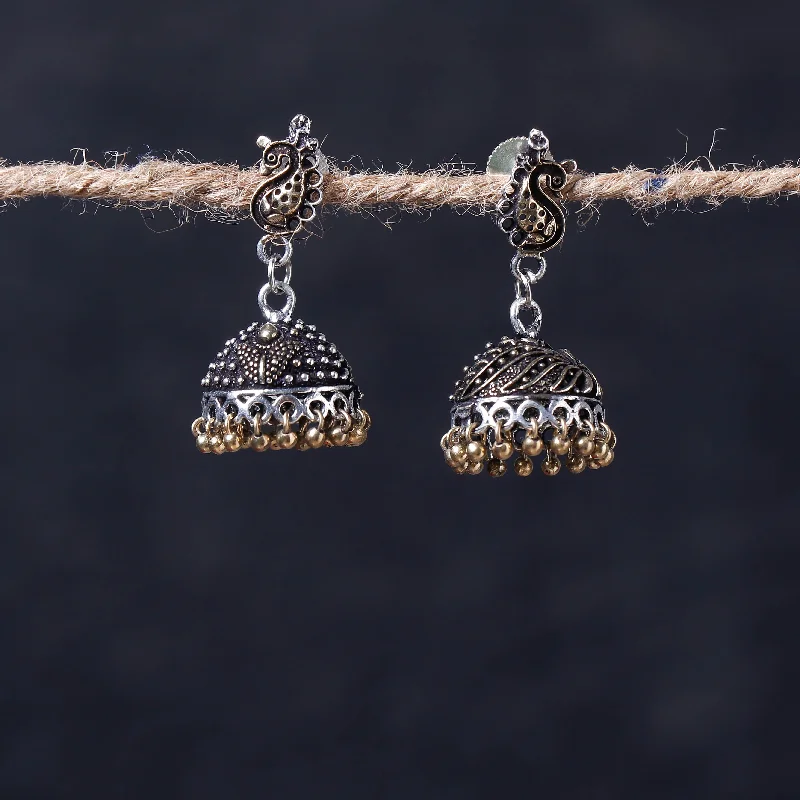 Affordable Glamour – Premium Jewelry For Less Antique Silver Finish Oxidised Brass Base Jhumka Earrings