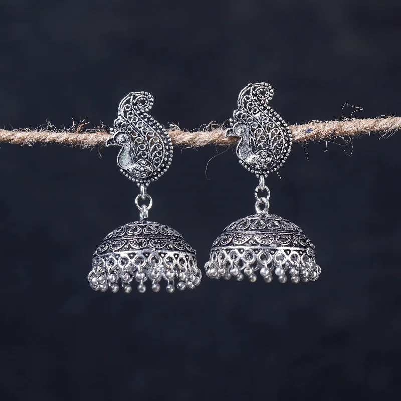 Must-Have Jewelry At Unbelievable Discounts Antique Silver Finish Oxidised Brass Base Jhumka Earrings