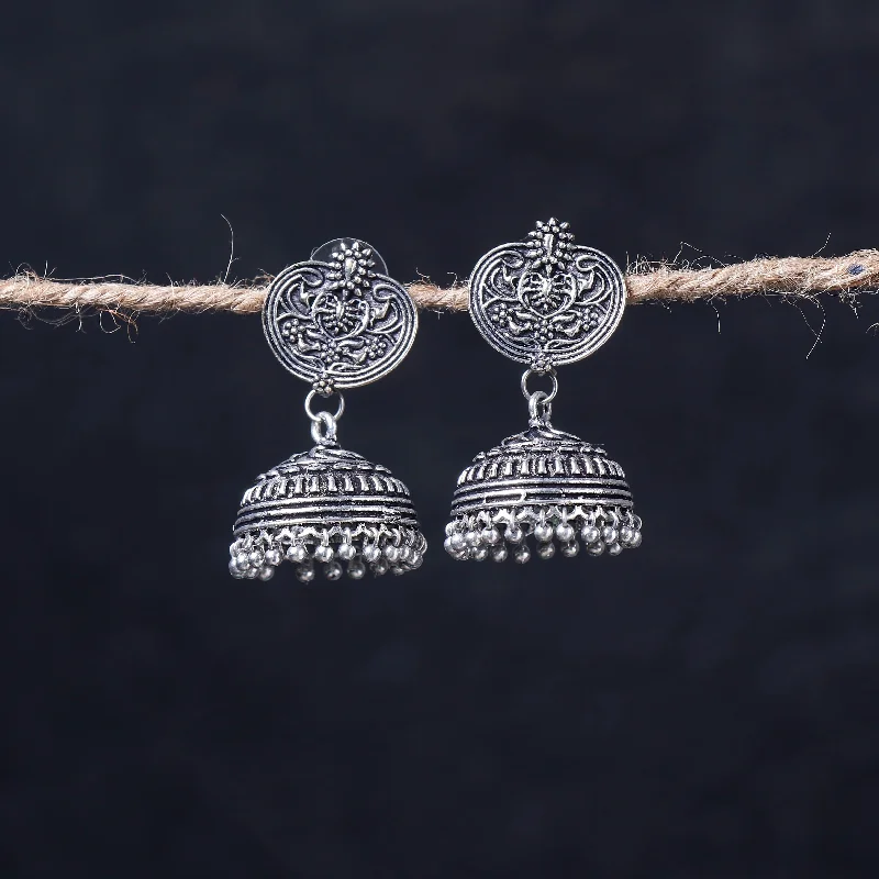 Breathtaking Jewelry At Limited-Time Savings Antique Silver Finish Oxidised Brass Base Jhumka Earrings