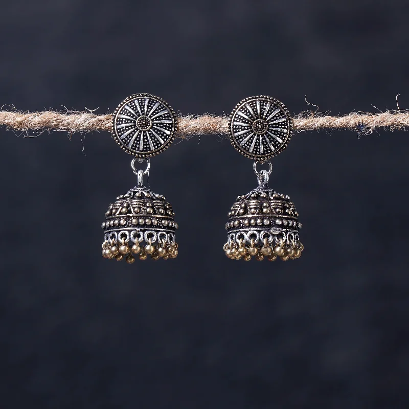 Shop Modern Jewelry Collections With Exclusive Discounts Antique Silver Finish Oxidised Brass Base Jhumka Earrings