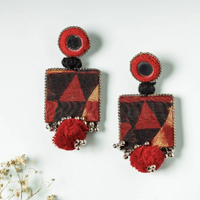 Classic And Modern Jewelry Styles On Sale Handcrafted Ajrakh Print Bead & Mirror Work Earrings