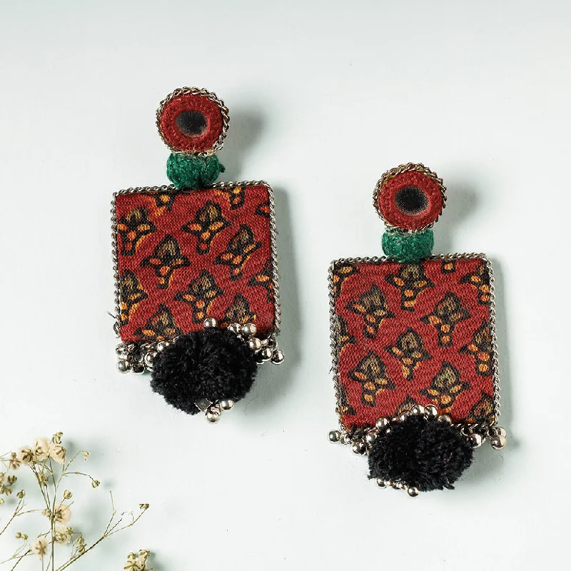 Must-Have Jewelry Pieces At Reduced Prices Handcrafted Ajrakh Print Bead & Mirror Work Earrings