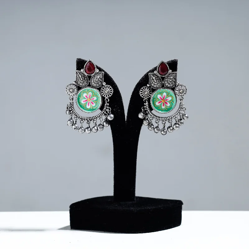 Don't Miss Our Biggest Jewelry Sale Of The Season Antique Silver Finish Oxidised Brass Base Enamel & Stone Work Earrings