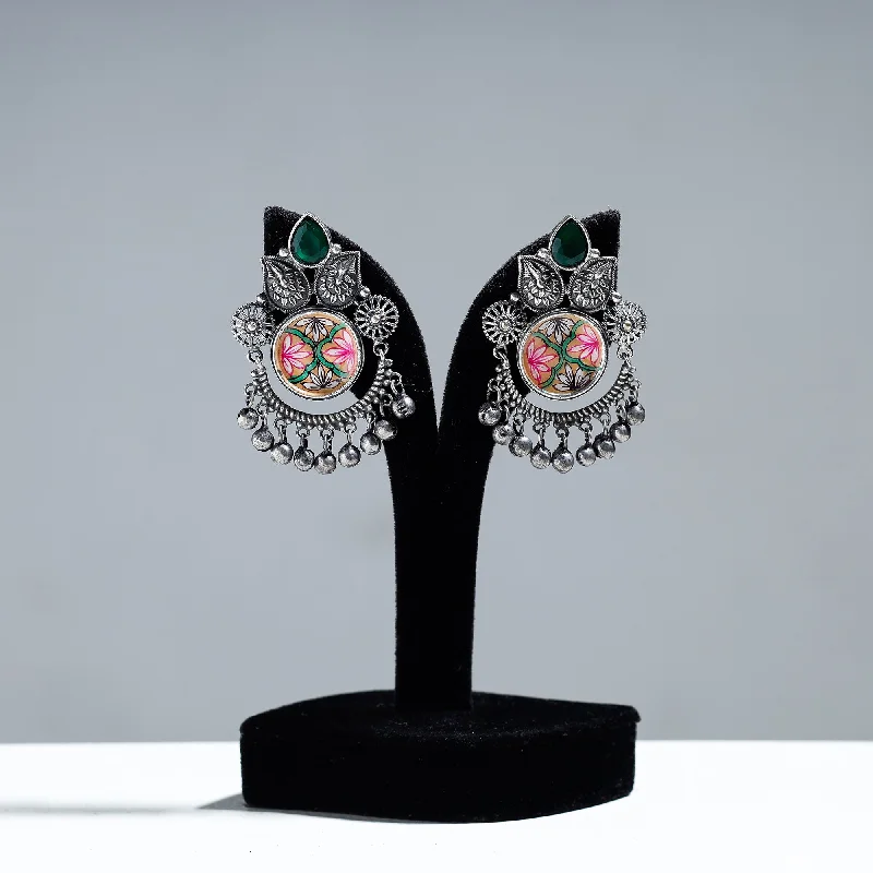 Fashion-Forward Jewelry At Incredible Prices Antique Silver Finish Oxidised Brass Base Enamel & Stone Work Earrings