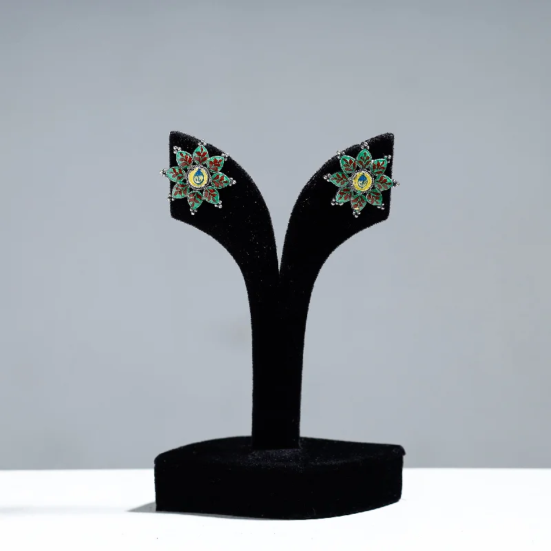 Gorgeous Jewelry, Limited-Time Savings Antique Silver Finish Oxidised Brass Base Enamel Work Stud Earrings