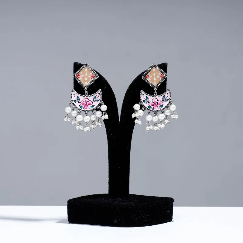 Exclusive Gemstone Jewelry Markdowns – Shop Now Antique Silver Finish Oxidised Brass Base Enamel Work Earrings