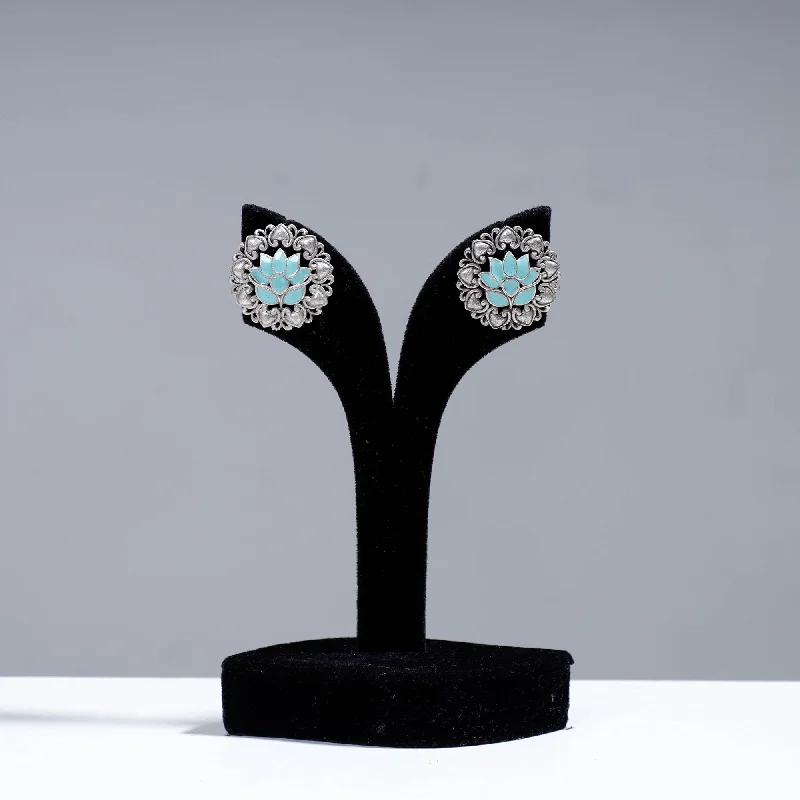 Stunning Jewelry Pieces At The Lowest Prices Ever Antique Silver Finish Oxidised Brass Base Enamel Work Stud Earrings
