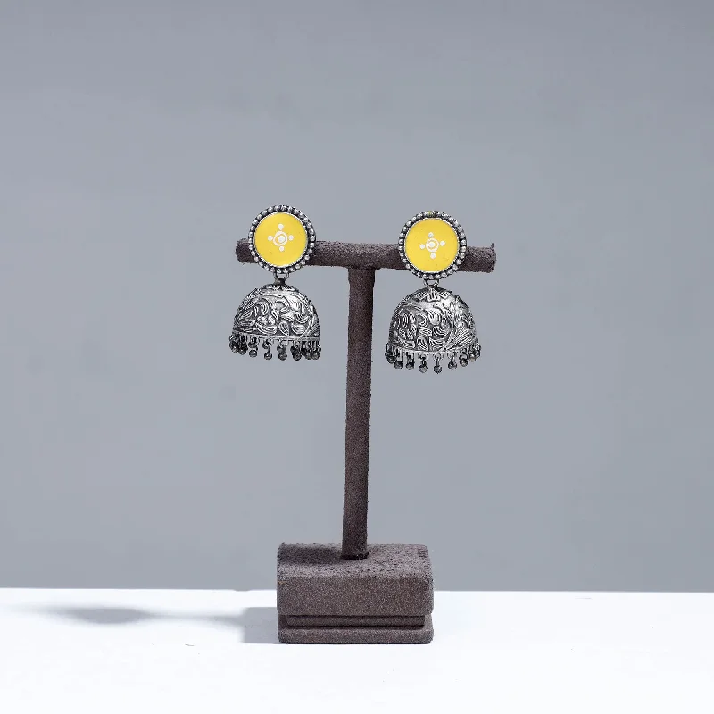 Limited-Stock Jewelry Sale – Shop Before It's Gone Antique Silver Finish Oxidised Brass Base Enamel Work Jhumki Earrings