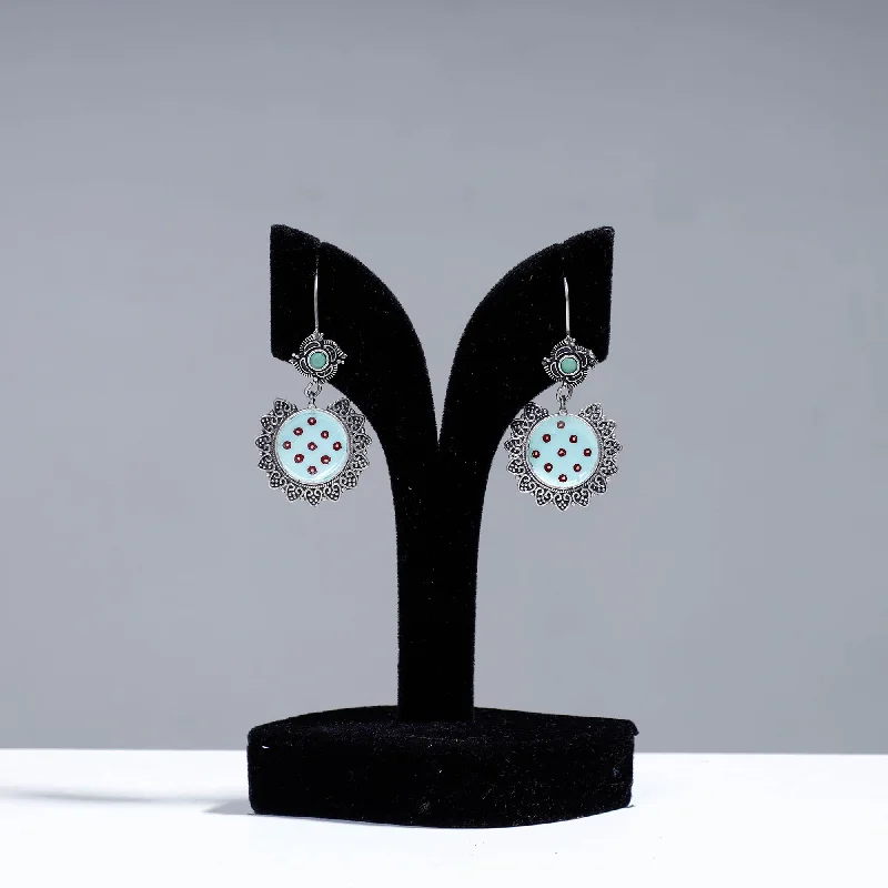 Timeless Elegance Now At Special Discounts Antique Silver Finish Oxidised Brass Base Enamel Work Earrings