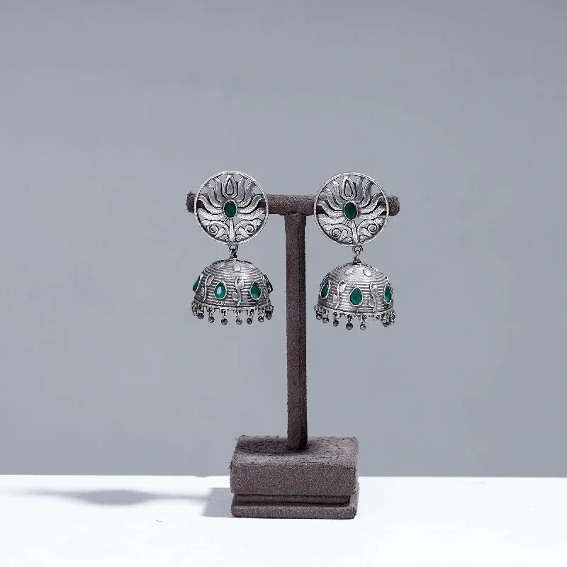 Exclusive Jewelry Sale – Grab Timeless Pieces Now Antique Silver Finish Oxidised Brass Base Stone Work Jhumki Earrings