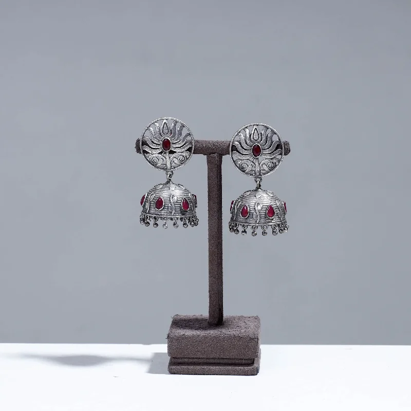 Get The Jewelry You Love At A Price You Love Antique Silver Finish Oxidised Brass Base Stone Work Jhumki Earrings