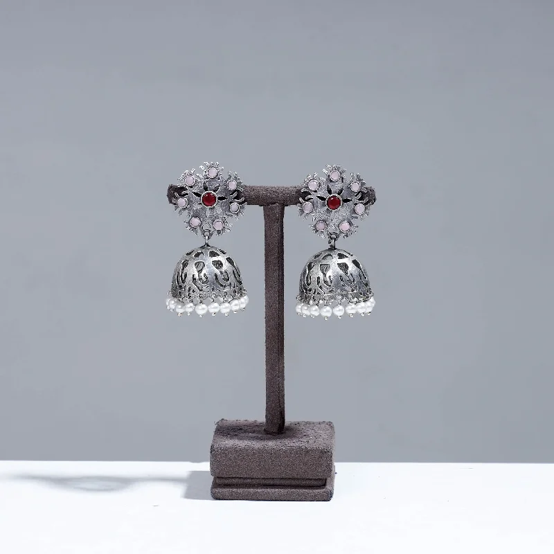 Once-A-Year Jewelry Deals – Shop Before They’Re Gone Antique Silver Finish Oxidised Brass Base Stone Work Jhumka Earrings