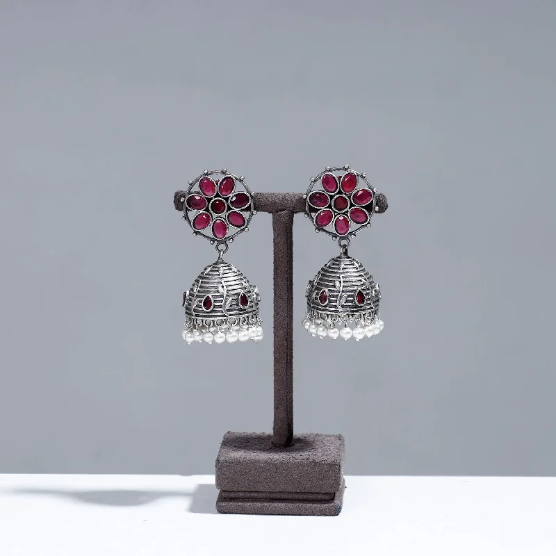 Best Jewelry Deals – Shop Premium Pieces At Great Prices Antique Silver Finish Oxidised Brass Base Stone Work Jhumka Earrings