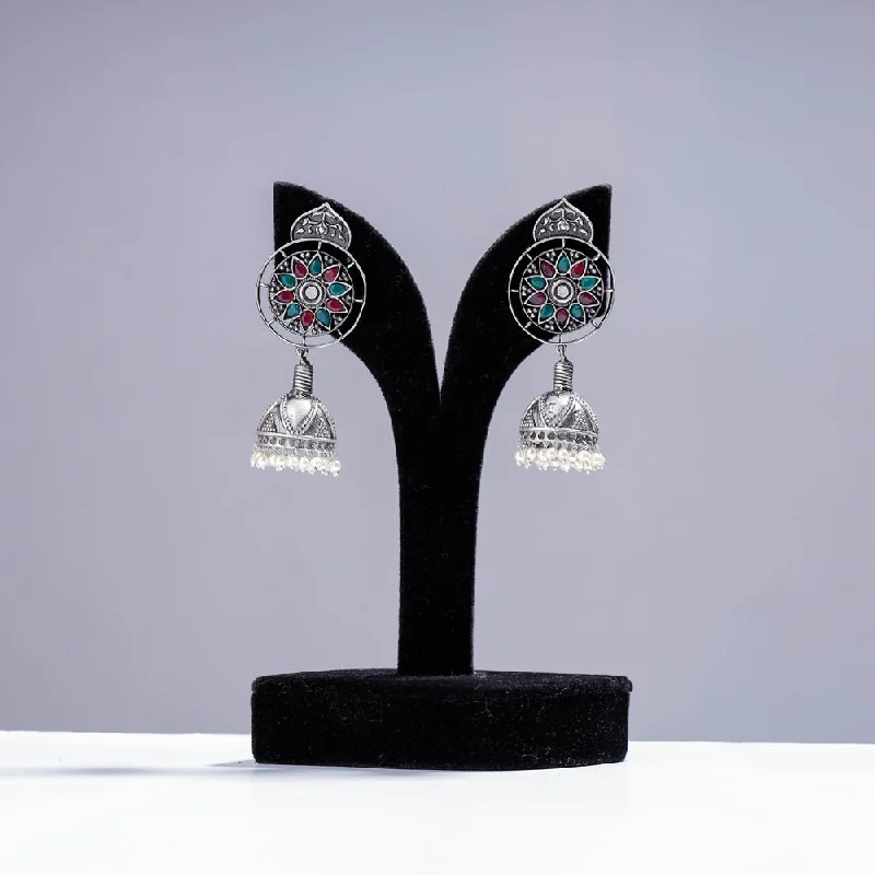 Your Perfect Accessory Now At The Best Price Antique Silver Finish Oxidised Brass Base Jhumki Earrings