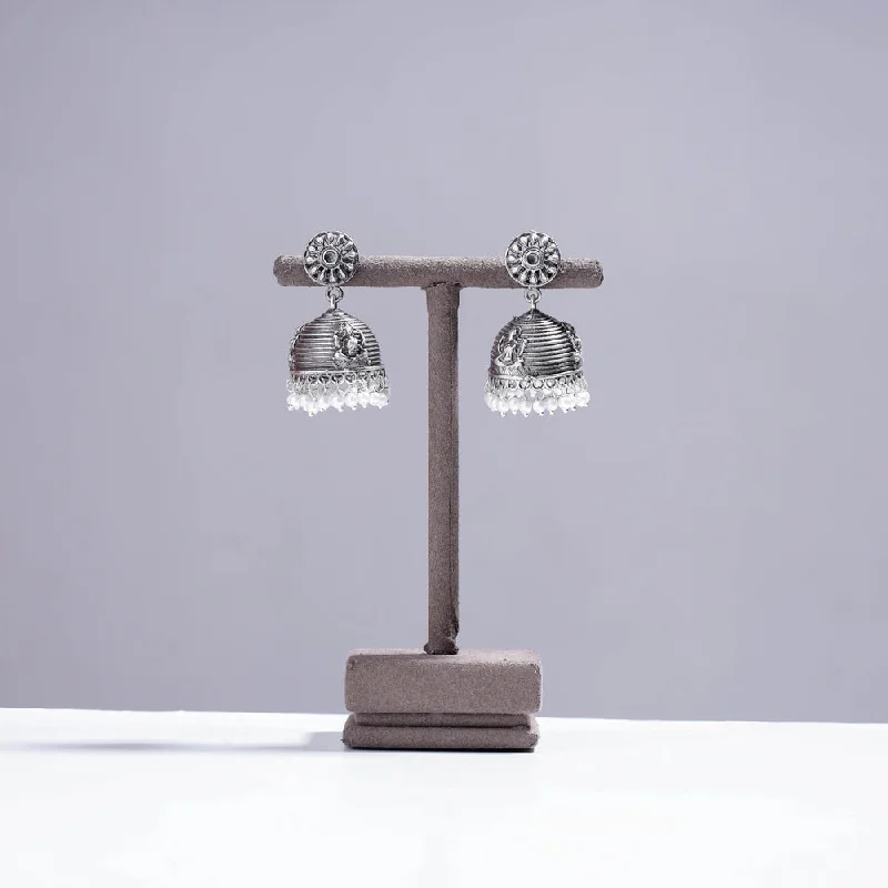Make Your Outfit Shine With Discounted Jewelry Antique Silver Finish Oxidised Brass Base Jhumki Earrings