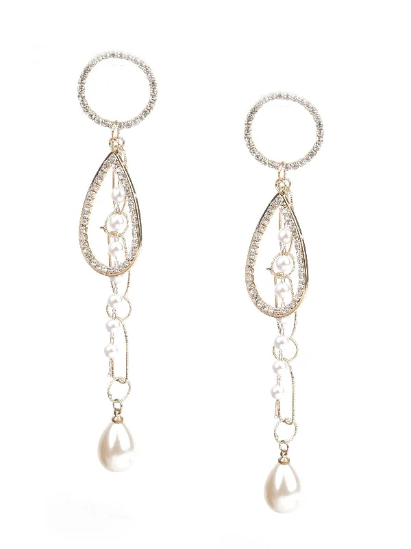 Last Chance To Grab Your Favorite Jewelry At A Discount Odette Women Classy Gold And White Dangle Earrings