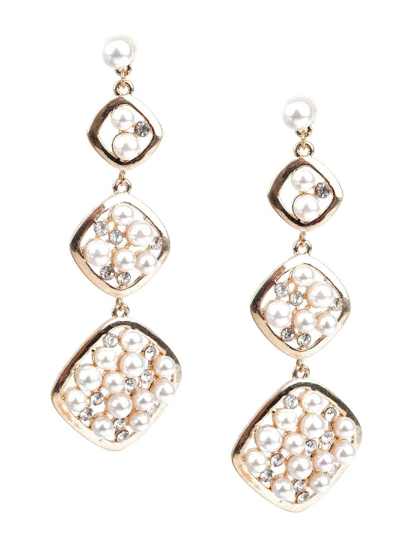 Limited-Stock Jewelry Sale – Once It's Gone, It's Gone Odette Women Classy White And Gold Faux Pearl Dangle Earrings