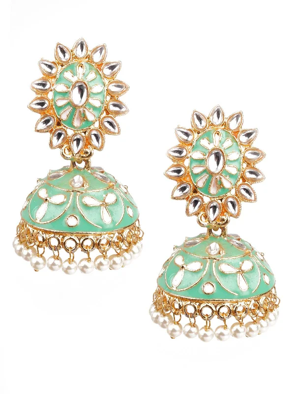 Exclusive Online Jewelry Sale – Don't Wait Odette Women Delicate Green Meenakari Earrings