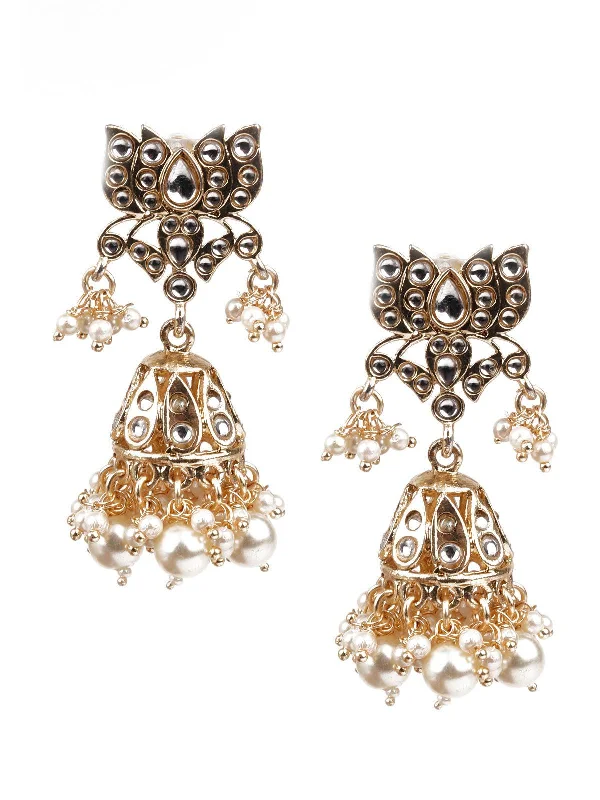 Upgrade Your Collection With Our Limited-Time Jewelry Sale Odette Women Designer Gold And White Jhumki Earrings