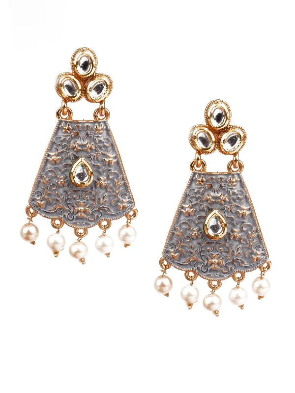Elevate Your Outfit With Discounted Statement Jewelry Odette Women Designer Grey And Gold Dangler Earrings