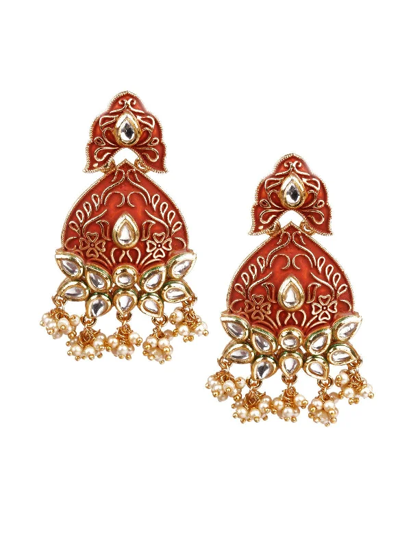 Dazzle In Elegance With Our Biggest Jewelry Sale Odette Women Designer Red And Gold Dangle Earrings