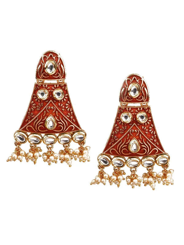 Limited-Time Jewelry Sale – Don't Miss Out On Dazzling Discounts Odette Designer Red And Gold Dangle Earrings For Women