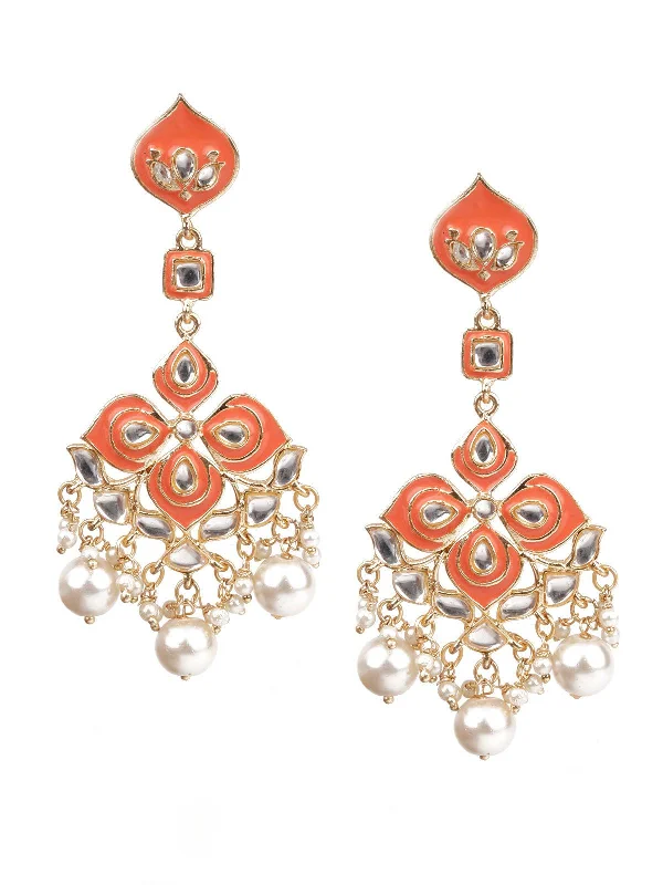 Customized Silver Jewelry For Unique Style Odette Women Ornate Peach And Gold Dangler Earrings